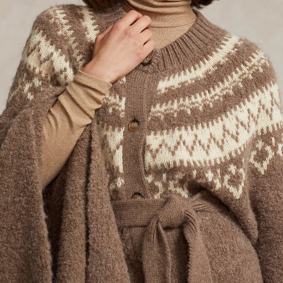 POLO Ralph Lauren Fair Isle Alpaca Wool Cape Poncho Cardigan M/L Belted NEW $998 - Picture 5 of 16